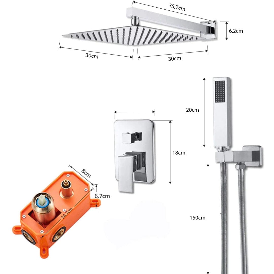 Set de dus cu para patrata de 40 cm, cu 2 functii de curgere a apei, cod 1168
