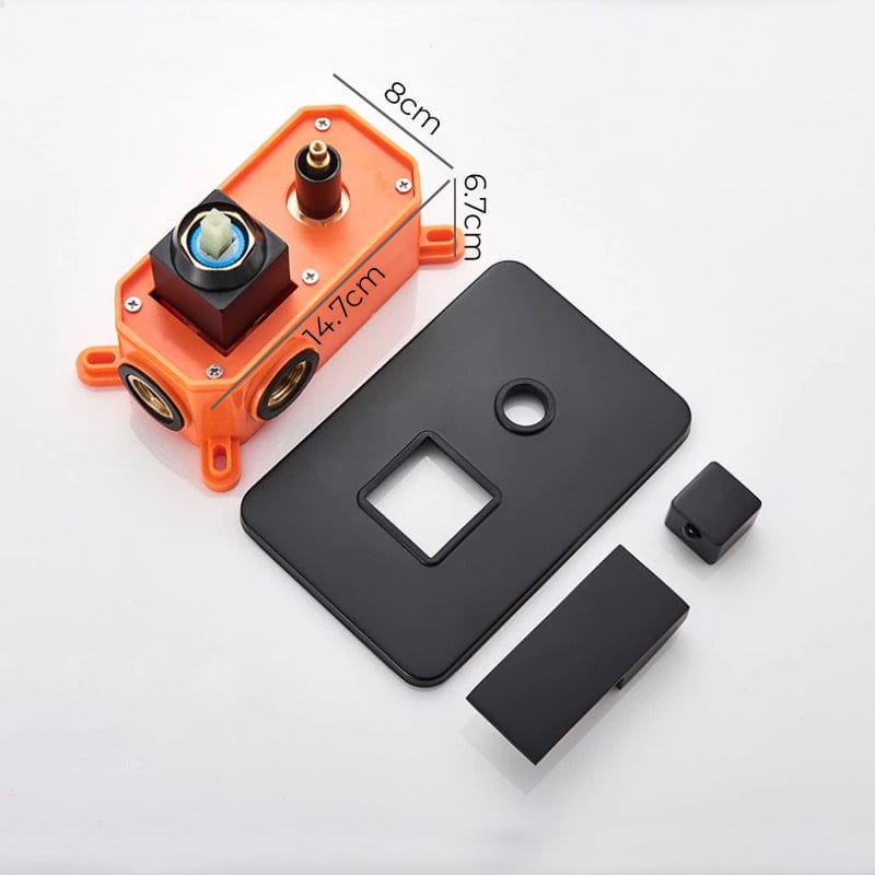 Set de dus cu para patrata de 40 cm, negru mat, cu 2 functii de curgere a apei, + SIFON, cod 1233