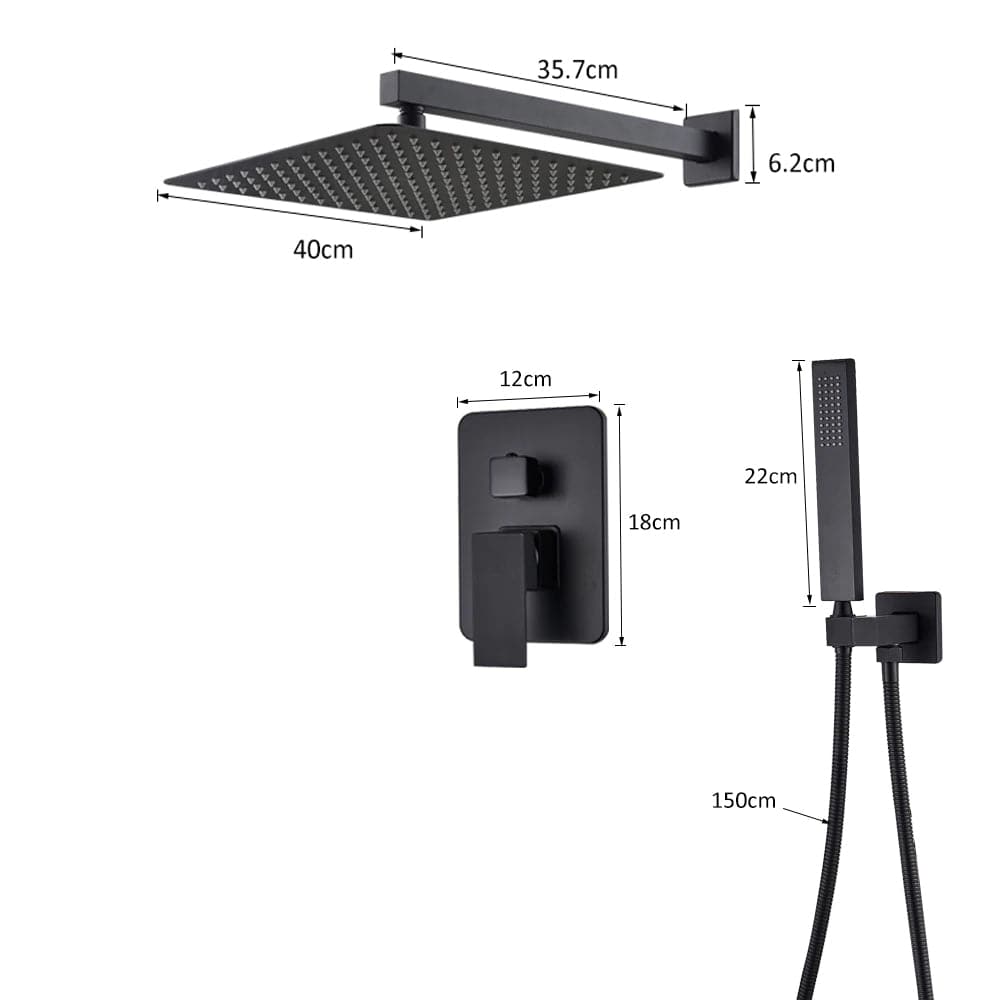 Set de dus cu para patrata de 40 cm, negru mat, cu 2 functii de curgere a apei, + SIFON, cod 1233