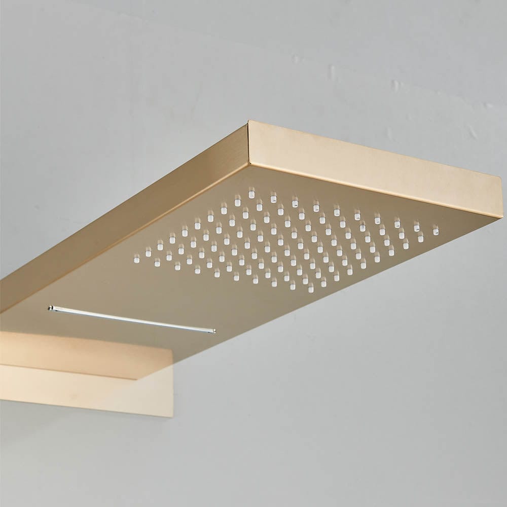 Set de dus cu para tip cascada, cu termostat, auriu mat, 3 functii de curgere a apei, cod 1584