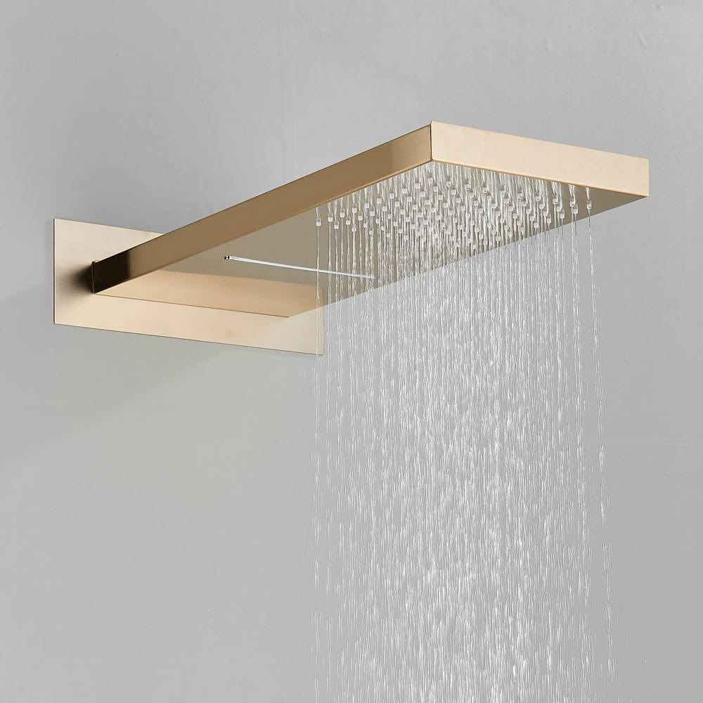 Set de dus cu para tip cascada, cu termostat, auriu mat, 3 functii de curgere a apei, cod 1584