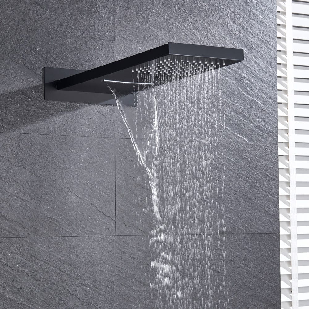 Set de dus cu para tip cascada cu termostat, negru mat, cu 3 functii de curgere a apei, + SIFON, cod 1545