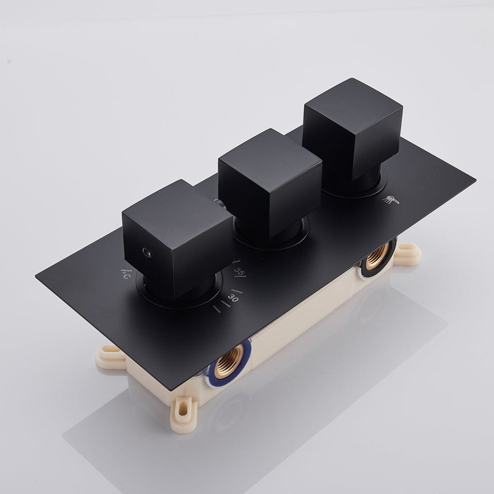 Set de dus cu para tip cascada cu termostat, negru mat, cu 3 functii de curgere a apei, + SIFON, cod 1545