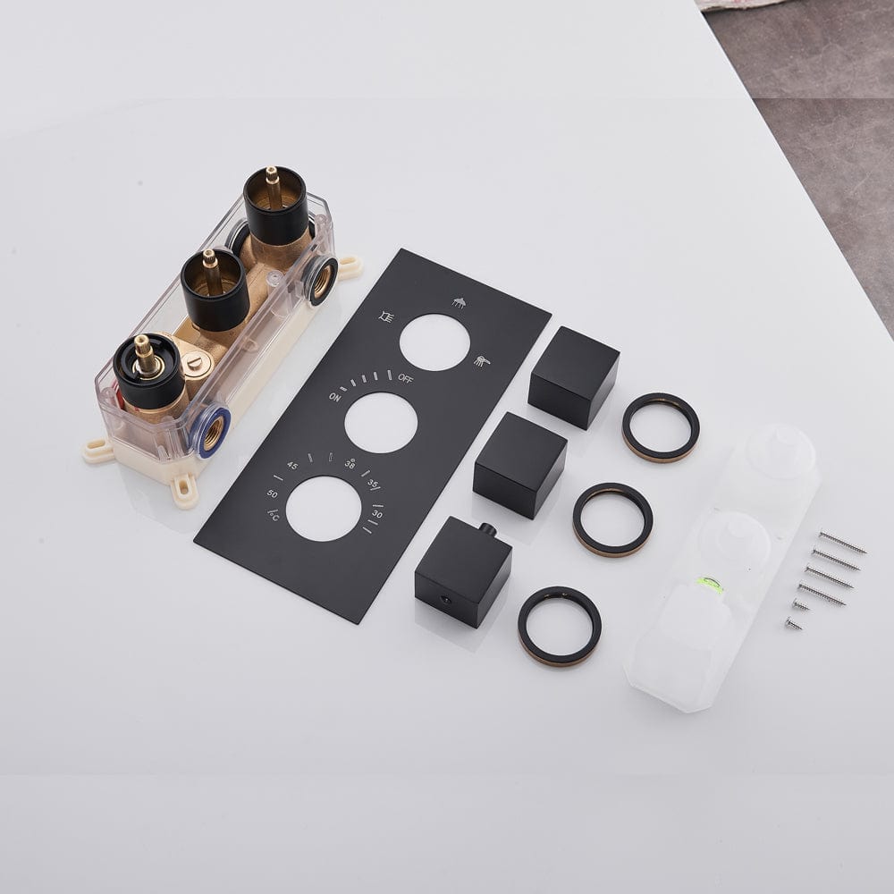 Set de dus cu para tip cascada cu termostat, negru mat, cu 3 functii de curgere a apei, + SIFON, cod 1545