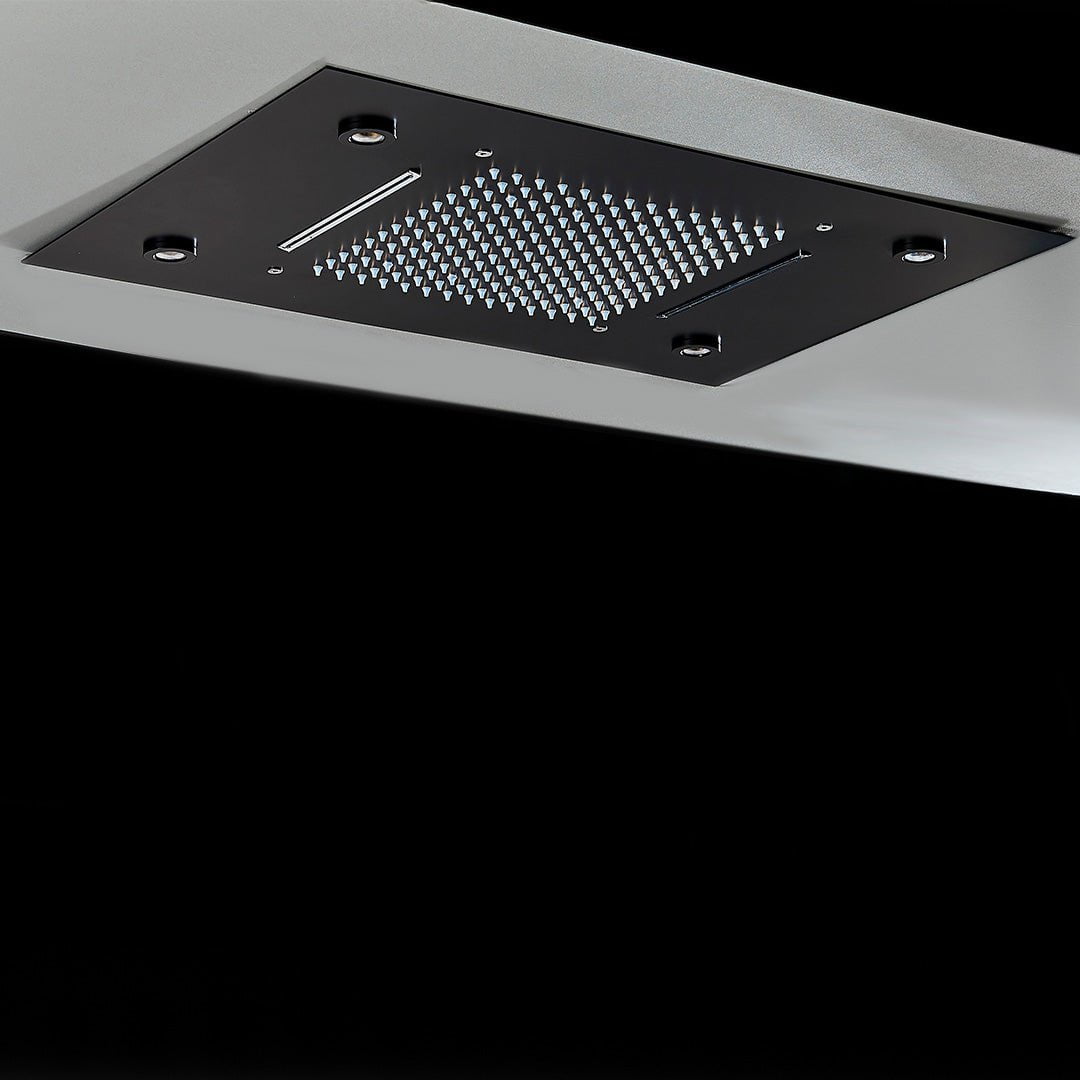 Set de dus incastrabil in tavan, cu para patrata, lumini si termostat, 3 functii de curgere a apei, cod 1691