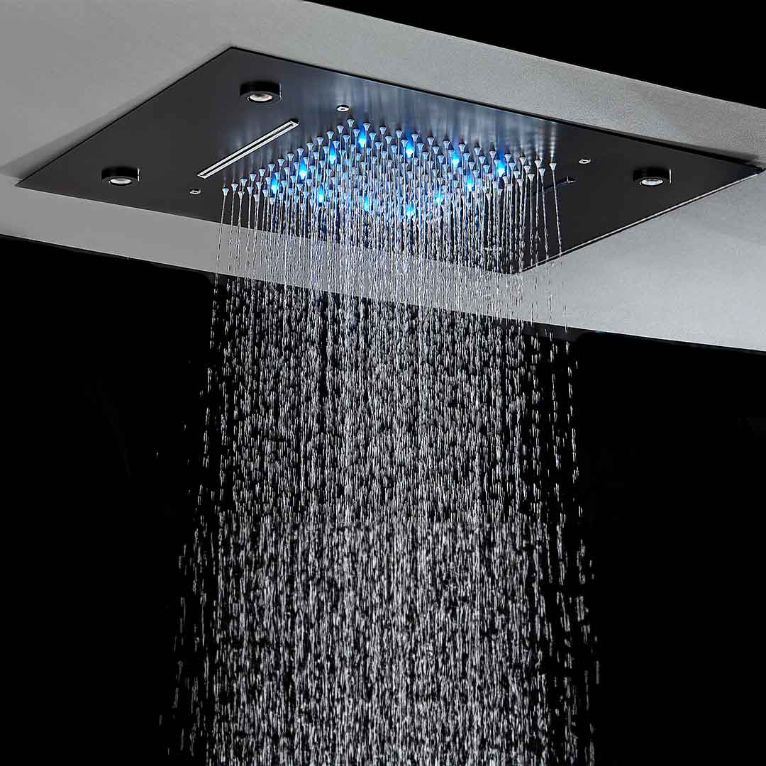 Set de dus incastrabil in tavan, cu para patrata, lumini si termostat, 3 functii de curgere a apei, cod 1691