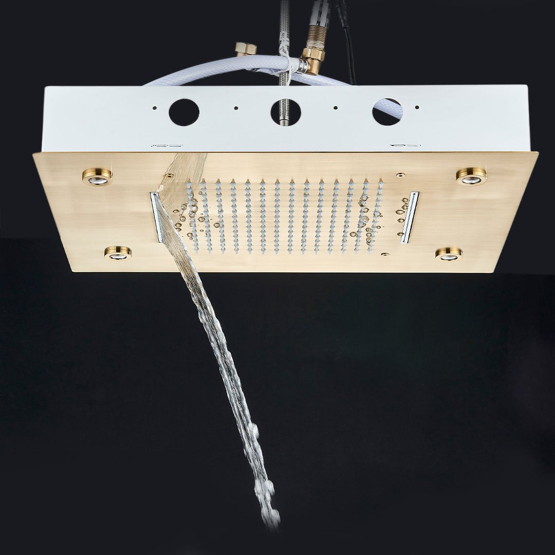 Set de dus incastrabil in tavan, cu para patrata si termostat, 3 functii de curgere a apei, cod 1690