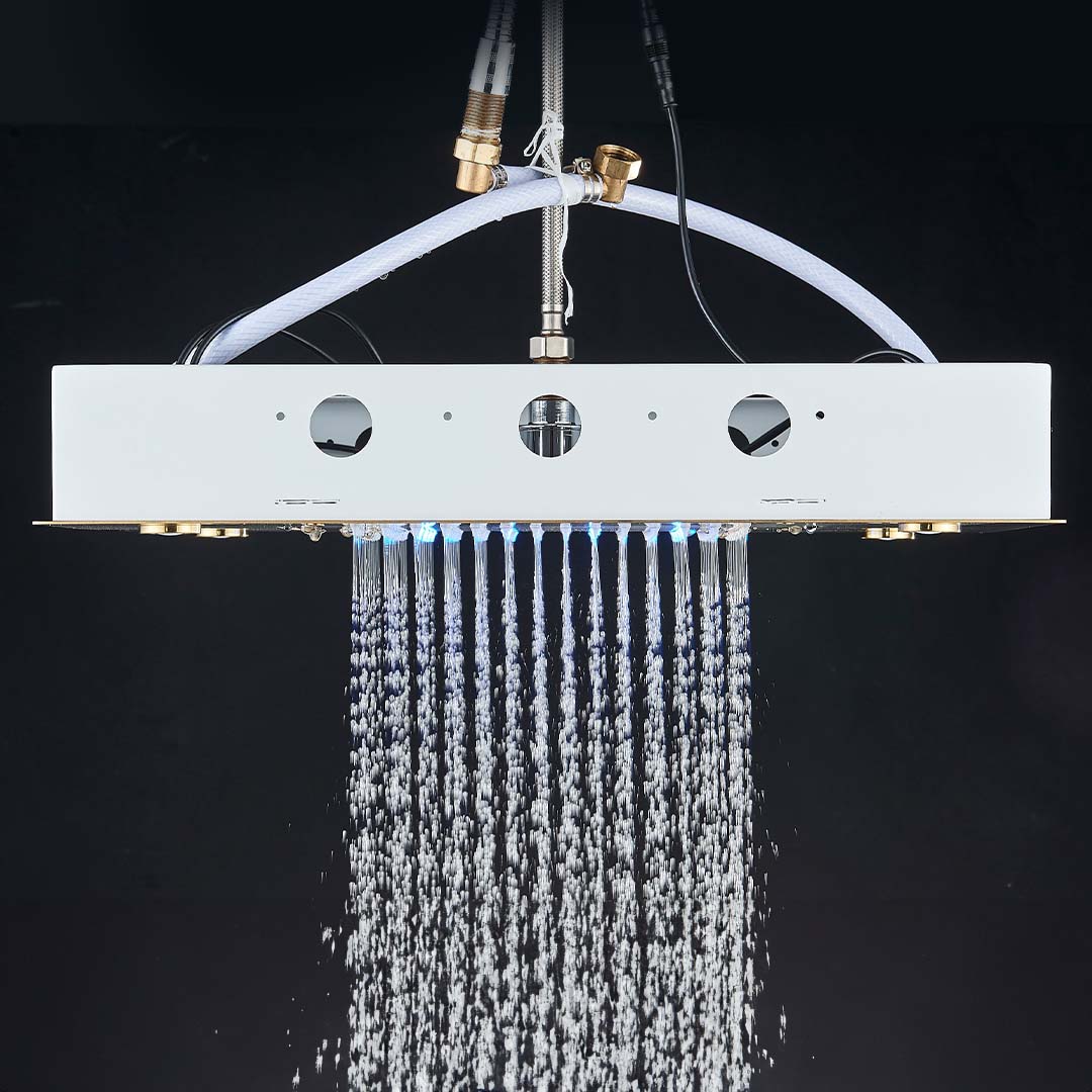 Set de dus incastrabil in tavan, cu para patrata si termostat, 3 functii de curgere a apei, cod 1690