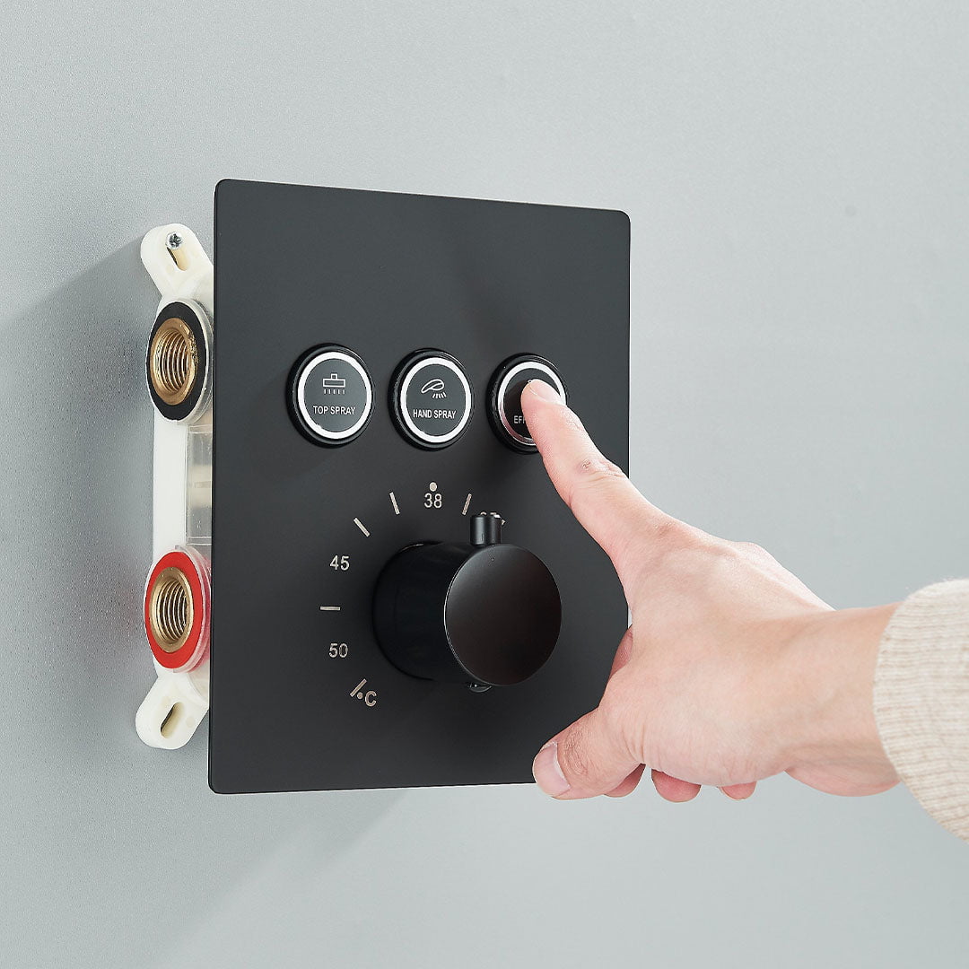 Set de dus incastrabil in tavan, cu para patrata, termostat, 3 functii de curgere a apei, cod 1692