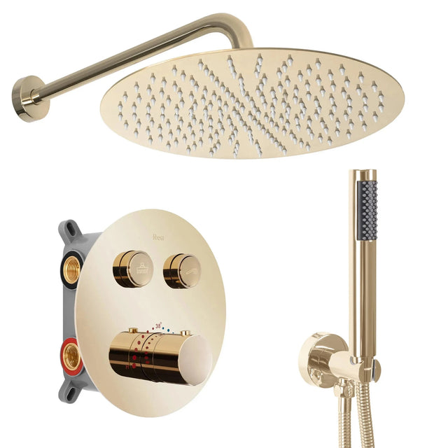 Set de dus incastrat cu termostat Rea Lungo + box, auriu lucios