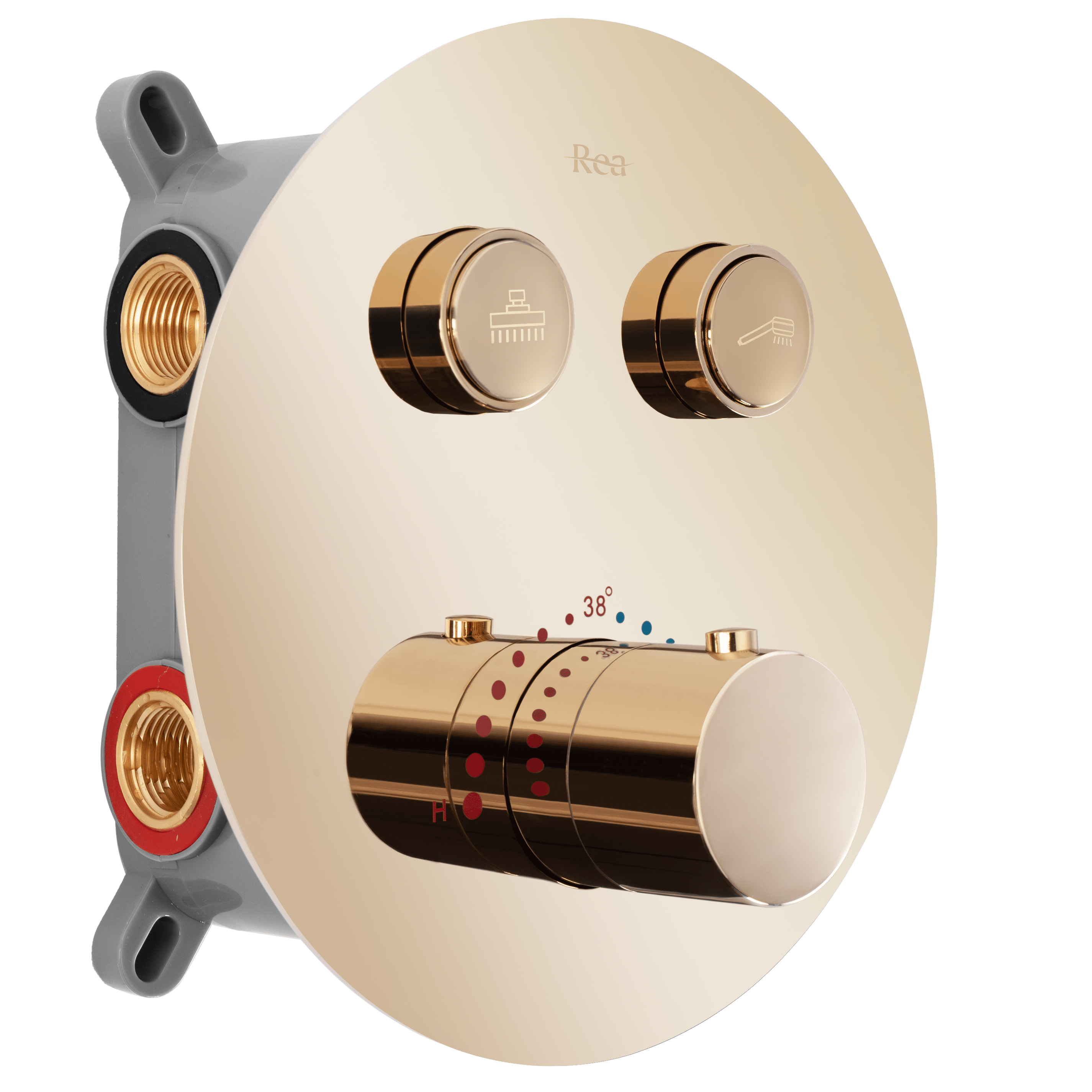Set de dus incastrat cu termostat Rea Lungo + box, auriu lucios