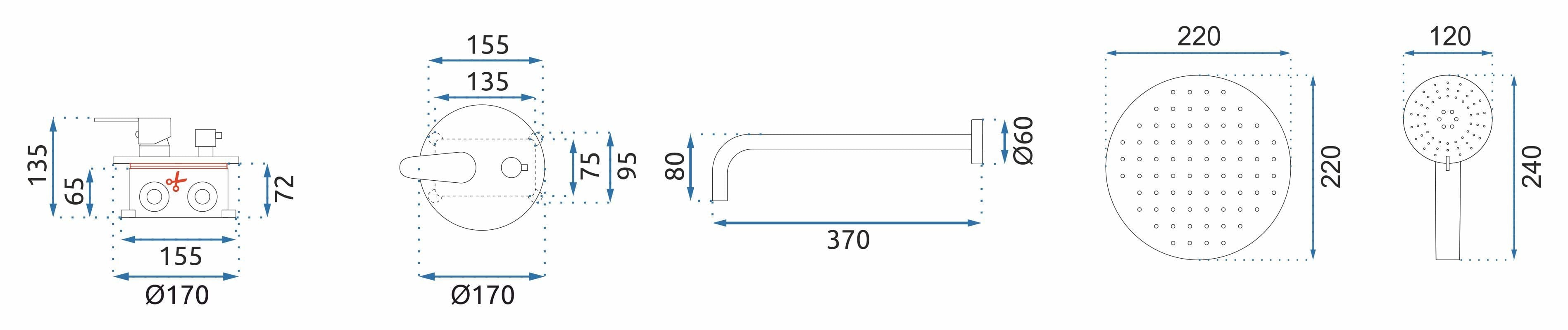 Set de dus încastrat Rea Mild negru mat cu 2 funcții de curgere