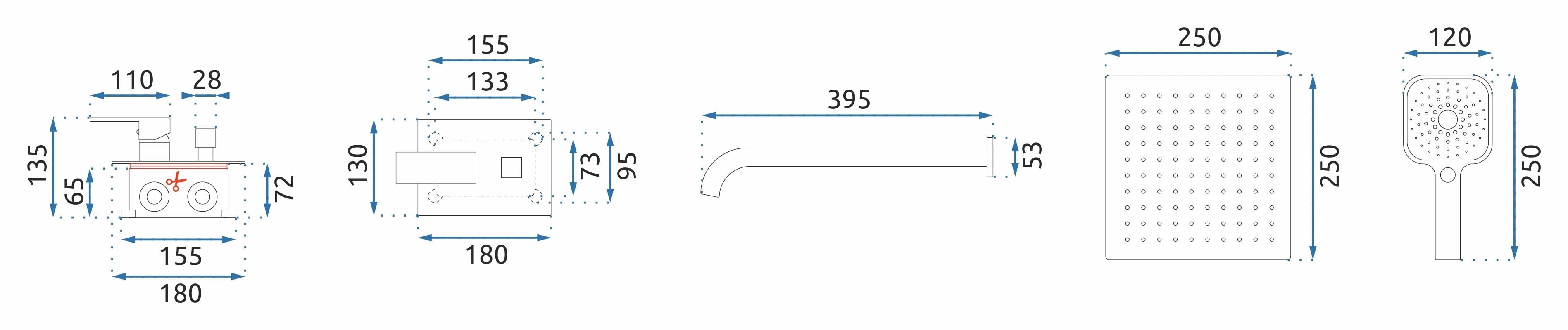 Set de dus încastrat Rea Orix crom cu 2 funcții de curgere