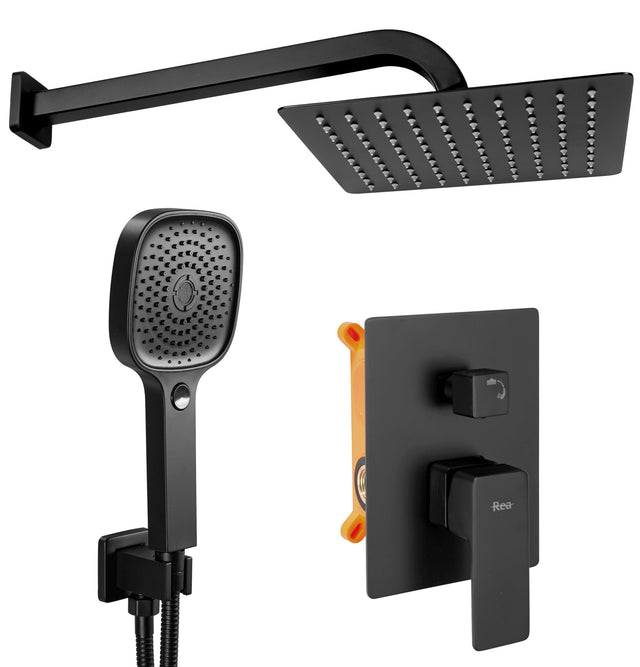 Set de dus încastrat Rea Orix negru mat cu 2 funcții de curgere