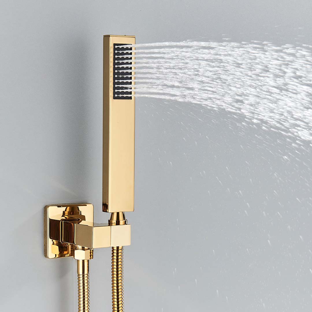 Set de dus incastrat tip ploaie, para 30 cm, cu 2 functii de curgere, auriu lucios, cod 1683