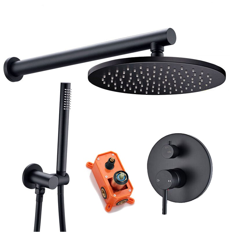 Set de dus negru cu para rotunda tip ploaie 30 cm, + SIFON, Green 1268