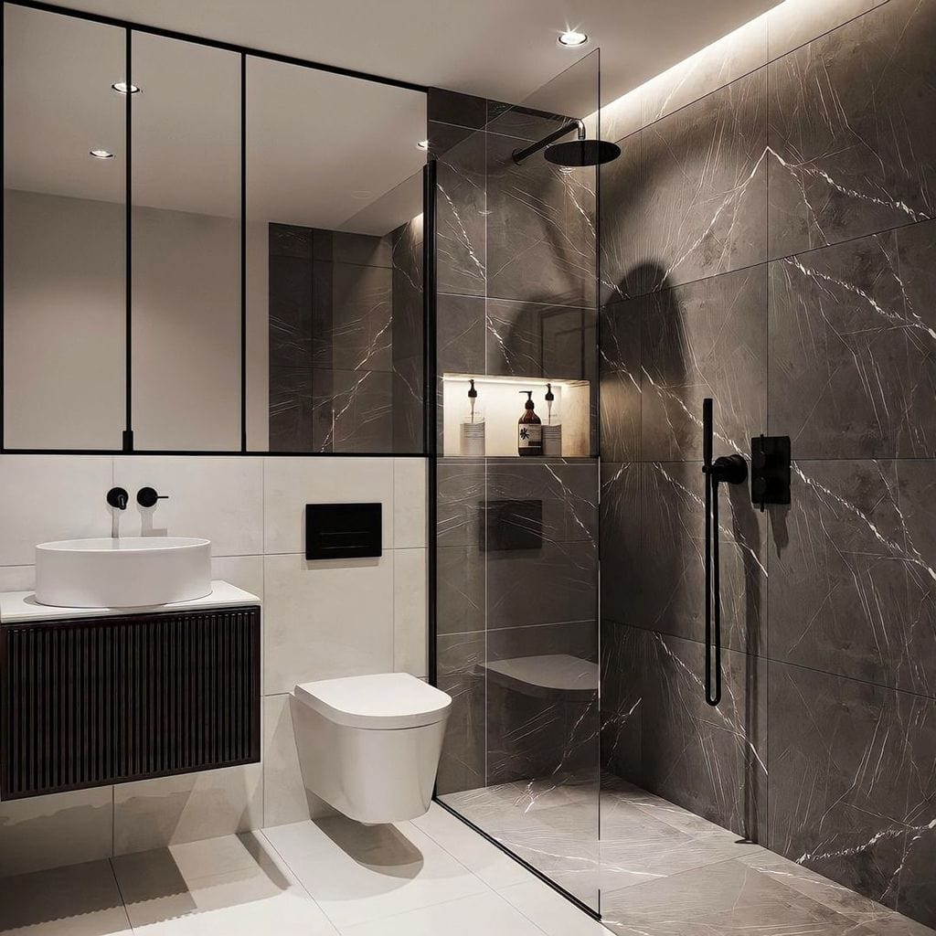 Set de dus negru cu para rotunda tip ploaie 30 cm, + SIFON, Green 1268