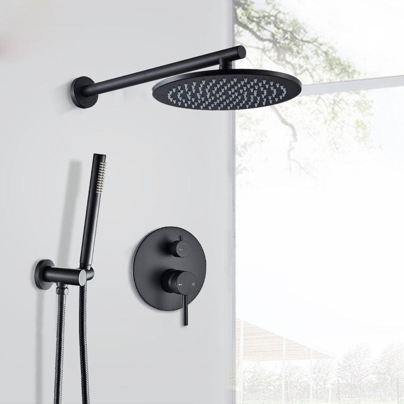 Set de dus negru cu para rotunda tip ploaie 30 cm, + SIFON, Green 1268