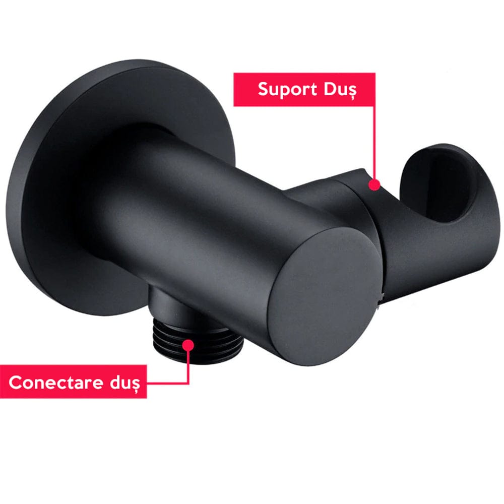 Set de dus negru cu para rotunda tip ploaie 30 cm, + SIFON, Green 1268