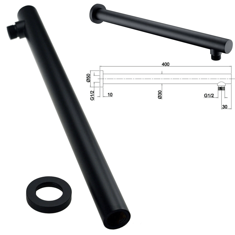 Set de dus negru cu para rotunda tip ploaie 30 cm, + SIFON, Green 1268