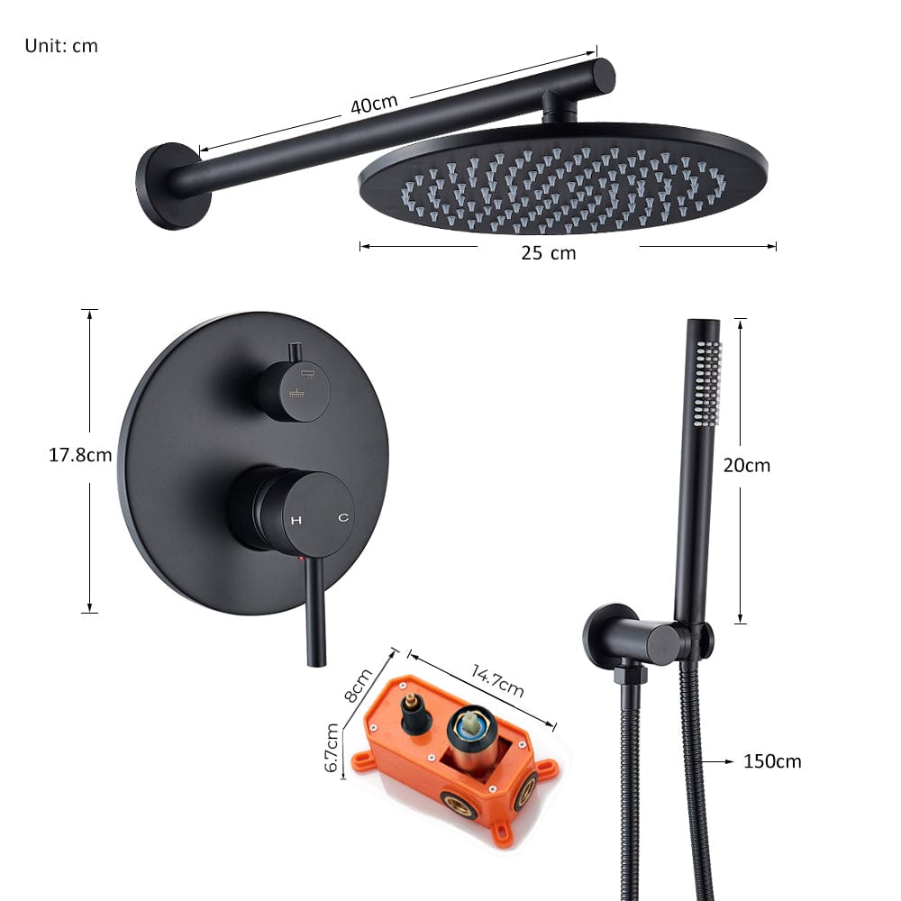 Set de dus negru cu para rotunda tip ploaie 30 cm, + SIFON, Green 1268