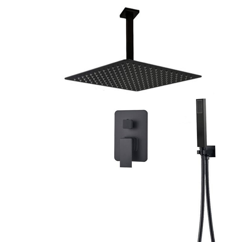 Set de dus negru incastrabil in tavan, cu para patrata 30 cm, 2 functii de curgere a apei, + SIFON, cod 1401