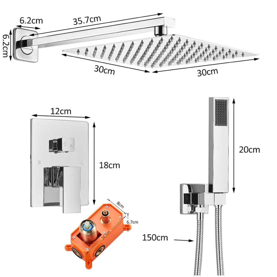 Set de dus River 1167 argintiu, cu montaj ascuns, para patrata 30 cm, 2 functii, cod 1167
