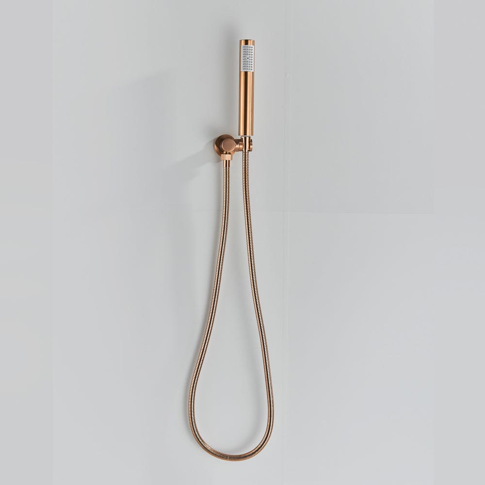 Set de dus Rose Gold cu montaj in tavan, 3 functii de curgere, para rotunda tip ploaie 25 cm, cod 1502