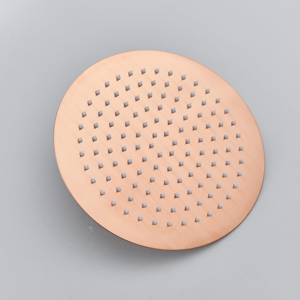 Set de dus Rose Gold cu montaj in tavan, 3 functii de curgere, para rotunda tip ploaie 25 cm, cod 1502