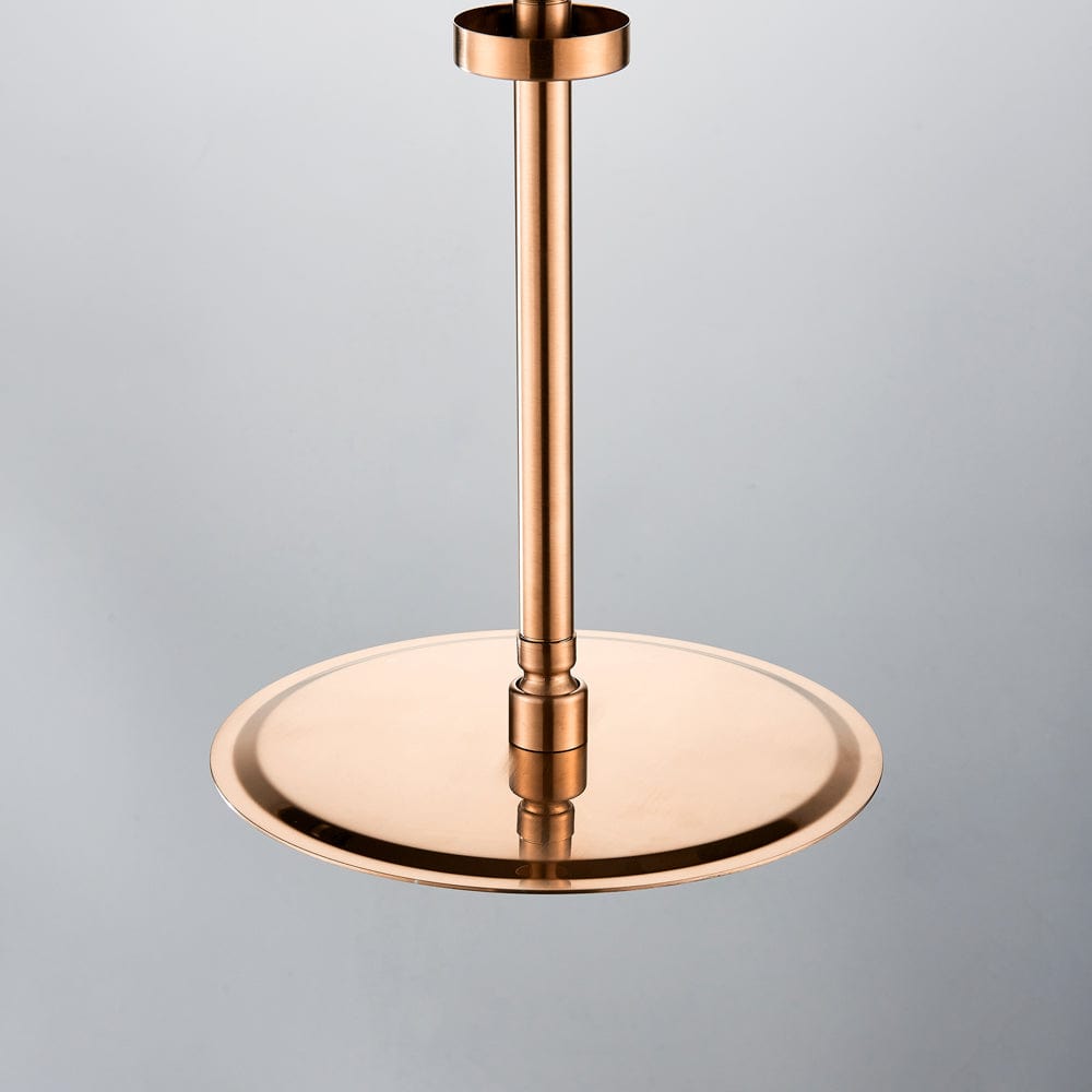 Set de dus Rose Gold cu montaj in tavan, 3 functii de curgere, para rotunda tip ploaie 25 cm, cod 1502