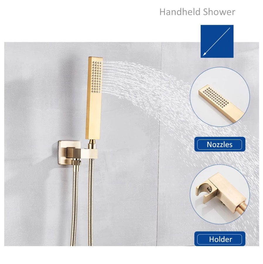 Set de dus tip ploaie River 1255, auriu nichelat (semi-lucios), para 30 cm, cu 2 functii de curgere, cod 1255