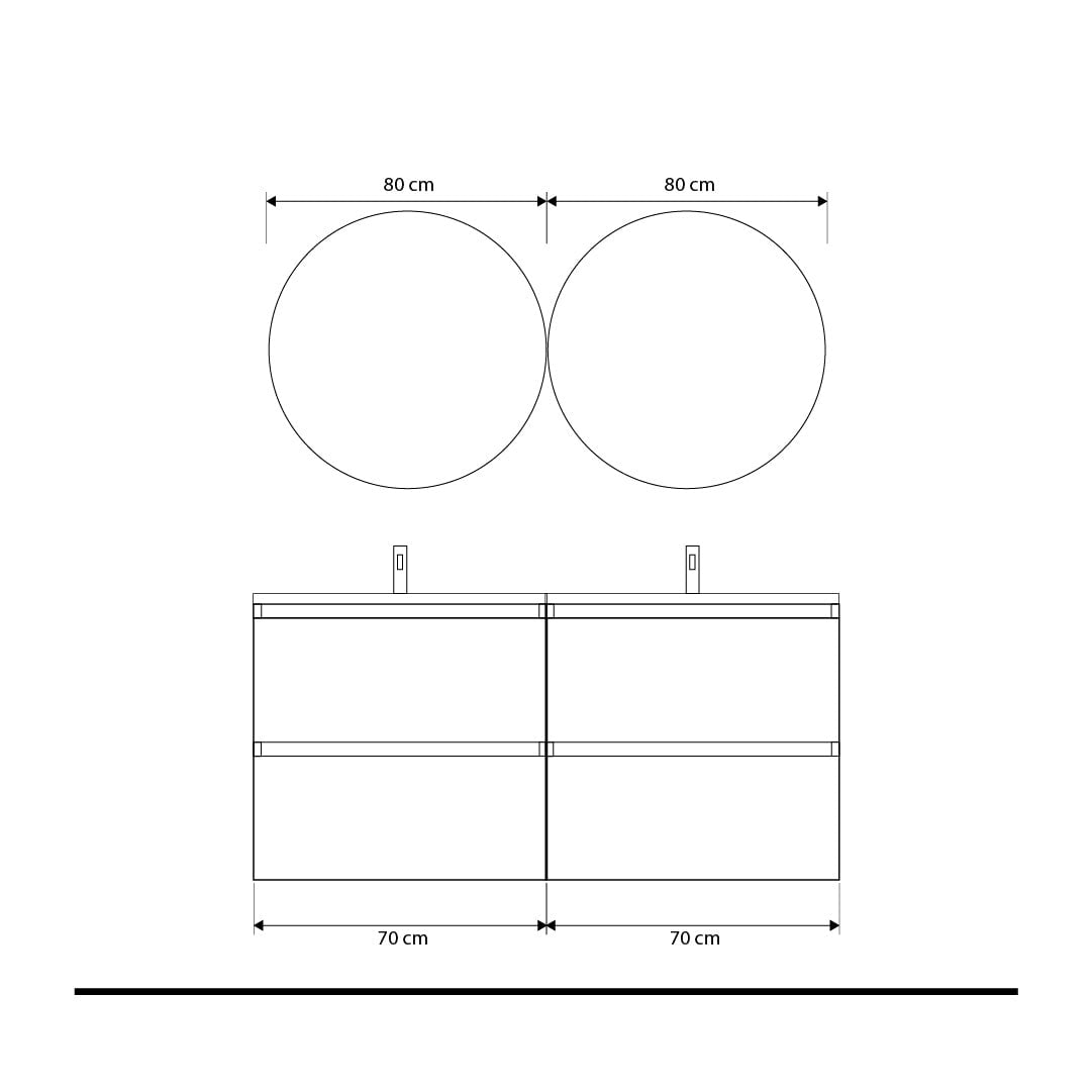 Set mobilier baie dublu suspendat negru mat, lavoar alb incastrat si oglinda, 140 cm, SaviniDue Armonia