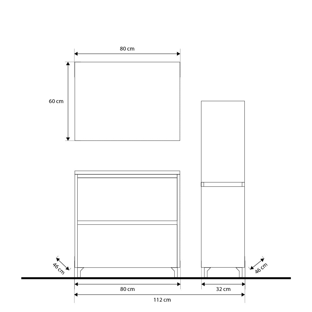 Set mobilier baie imitatie lemn cu alb, coloana, lavoar incastrat alb și oglindă, 80 cm, SaviniDue Lisbona