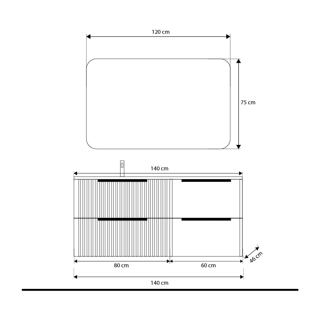 Set mobilier baie suspendat imitatie lemn , lavoar imitație marmura alba și oglindă, cu riflaje Plissetatto, 140 cm, SaviniDue Iconica