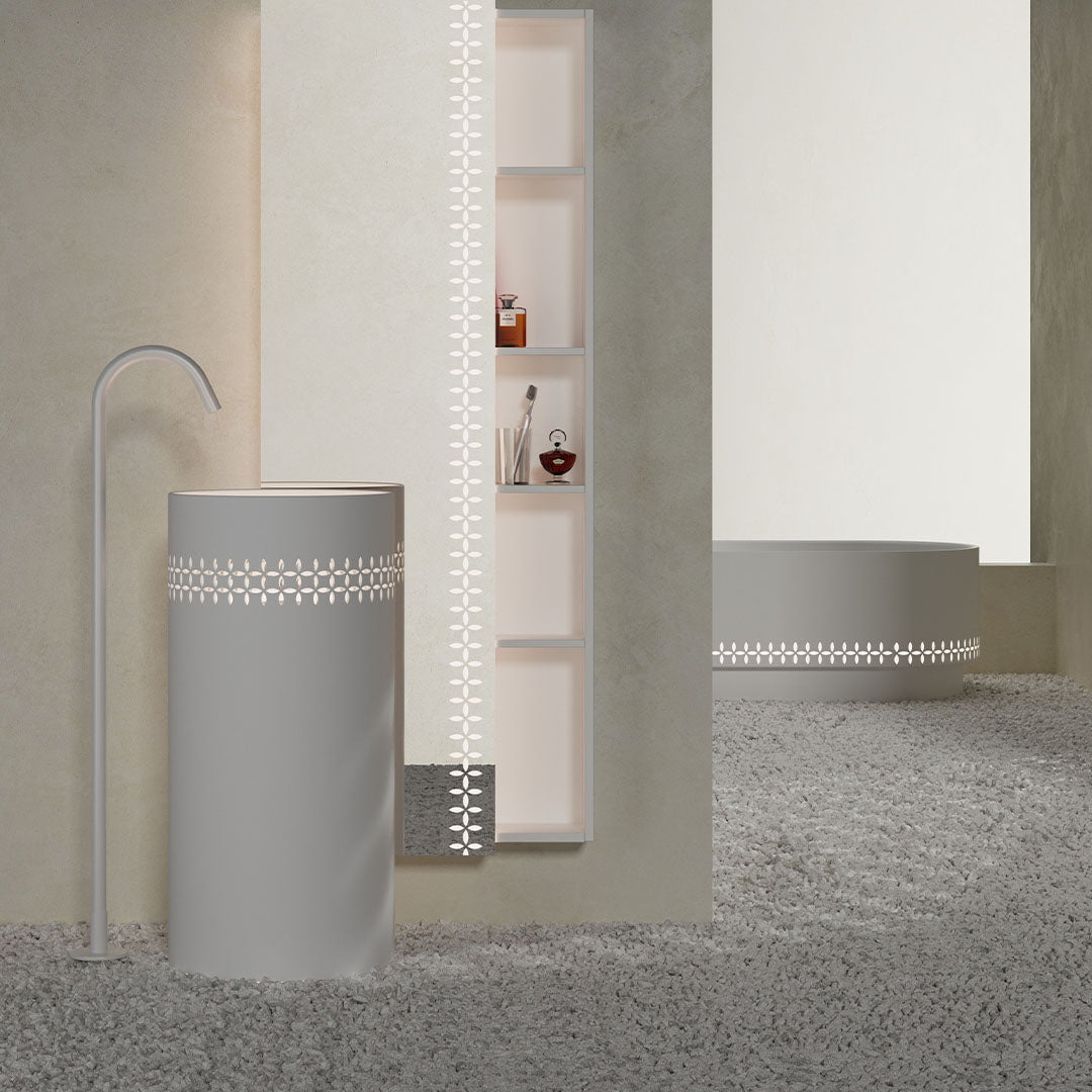 Set mobilier cu lavoar freestanding 40cm, raft si oglinda, din compozit, alb, finisaj mat, MonBlari