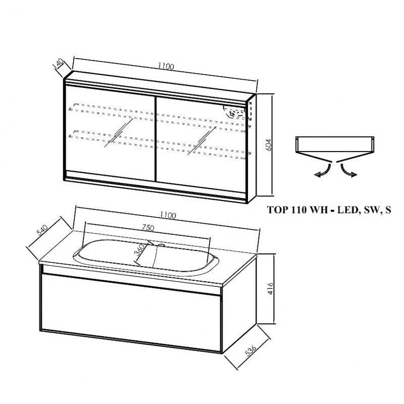 Set mobilier cu lavoar, Kolpasan, Pandora, suspendat, 110 cm, negru