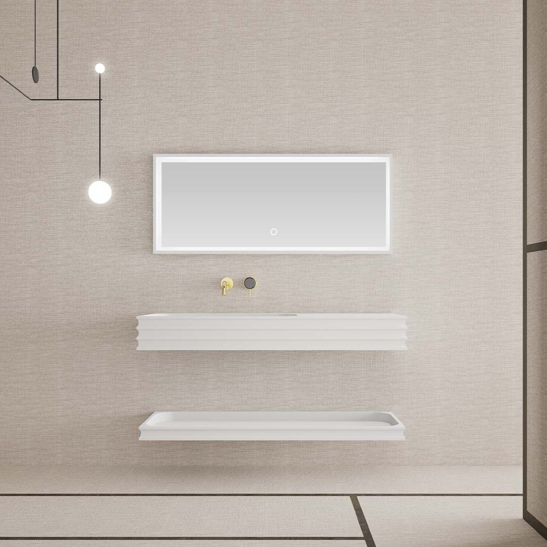 Set mobilier de baie cu lavoar pozitionat pe stanga, raft si oglinda, 80 cm, din compozit, alb, MonBlari
