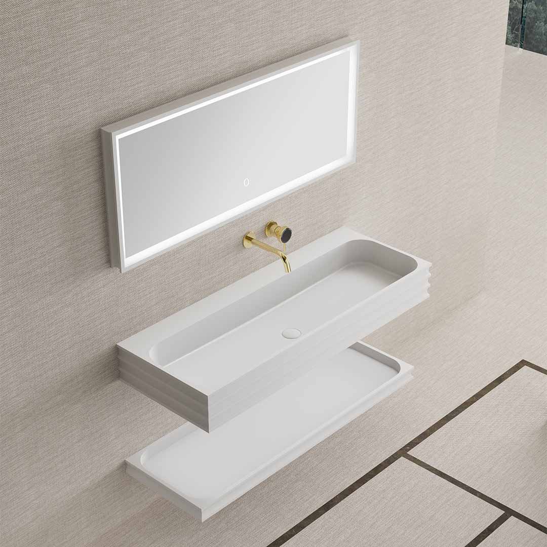 Set mobilier de baie cu lavoar, raft si oglinda, 80 cm, din compozit, alb, MonBlari