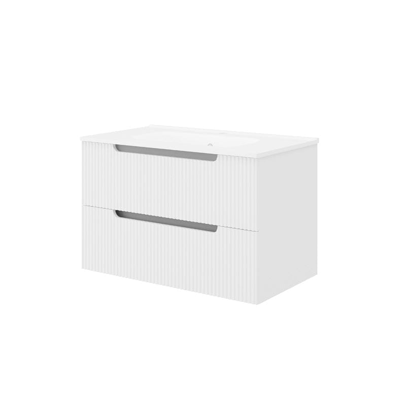 Set mobilier riflat cu lavoar Fluminia, Malta-60, cu sertare soft close, alb