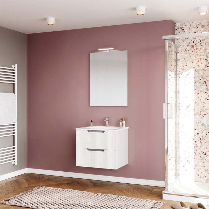 Set mobilier riflat cu lavoar Fluminia, Malta-60, cu sertare soft close, alb