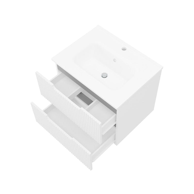 Set mobilier riflat cu lavoar Fluminia, Malta-60, cu sertare soft close, alb