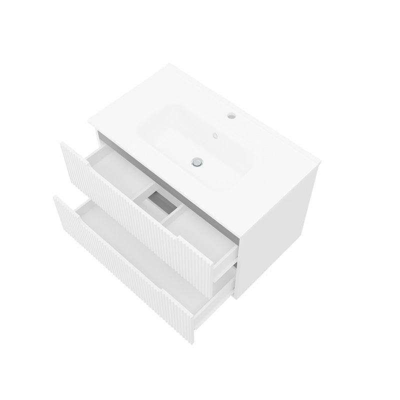 Set mobilier riflat cu lavoar Fluminia, Malta-80, cu sertare soft close, alb