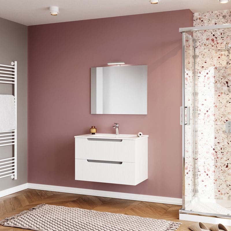 Set mobilier riflat cu lavoar Fluminia, Malta-80, cu sertare soft close, alb