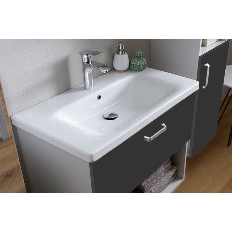 Set mobilier suspendat cu lavoar Kolpasan, Evelin, 80 cm, gri antracit