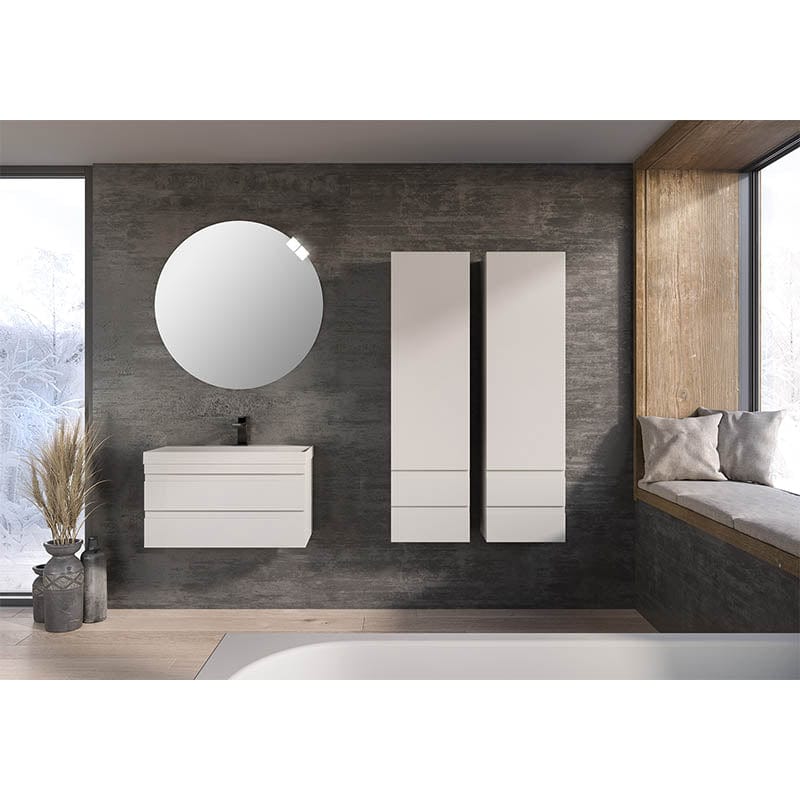 Set mobilier suspendat si lavoar, Kolpasan, Naomi, 80 cm, alb