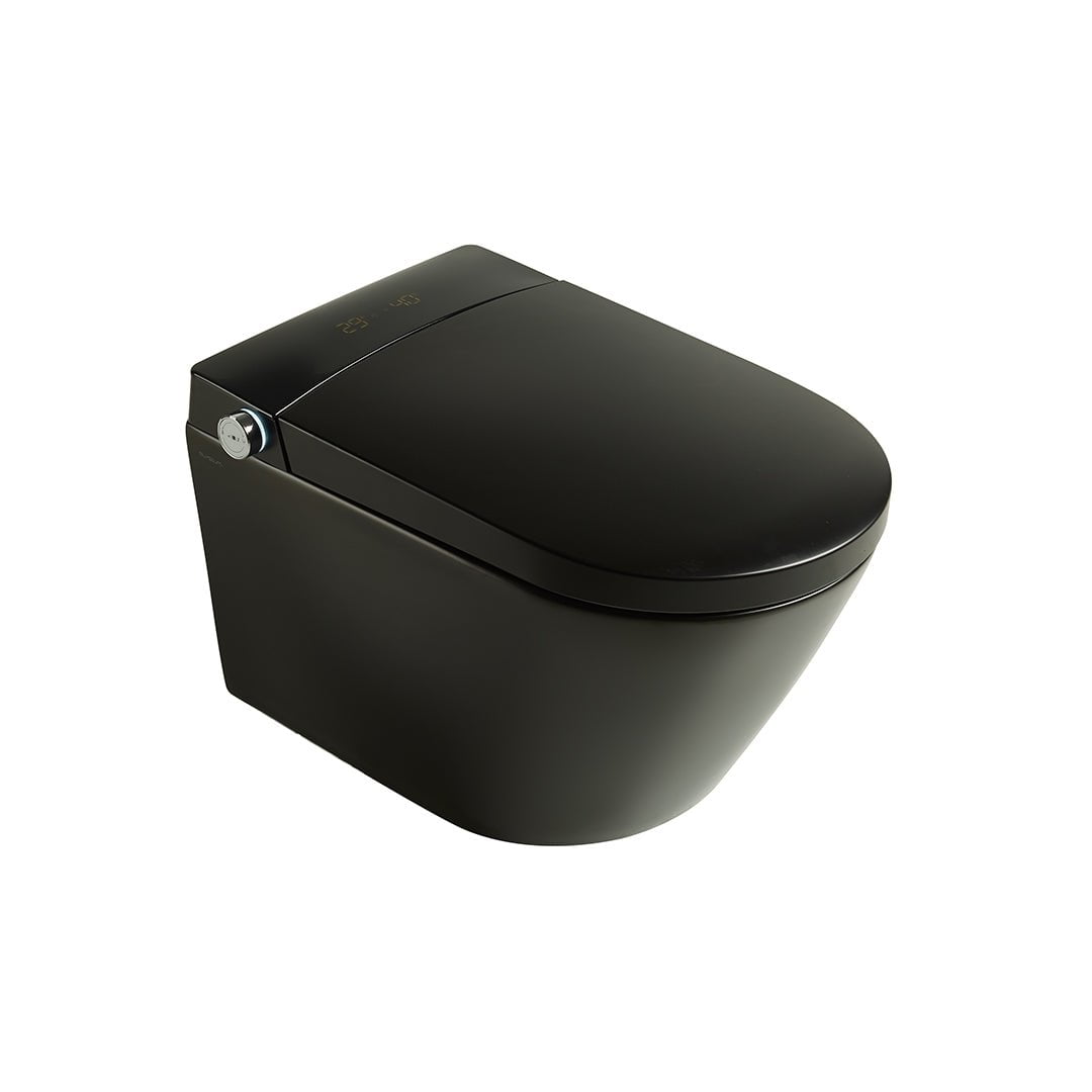 Set vas WC Smart Yoda, negru mat, suspendat, cu deschidere automata si multiple functii prin senzori, Elysium