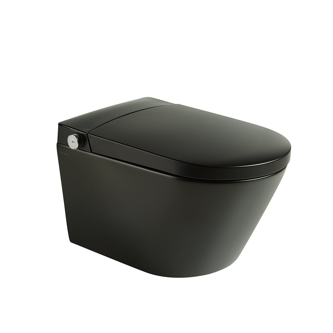 Set vas WC Smart Yoda, negru mat, suspendat, cu deschidere automata si multiple functii prin senzori, Elysium