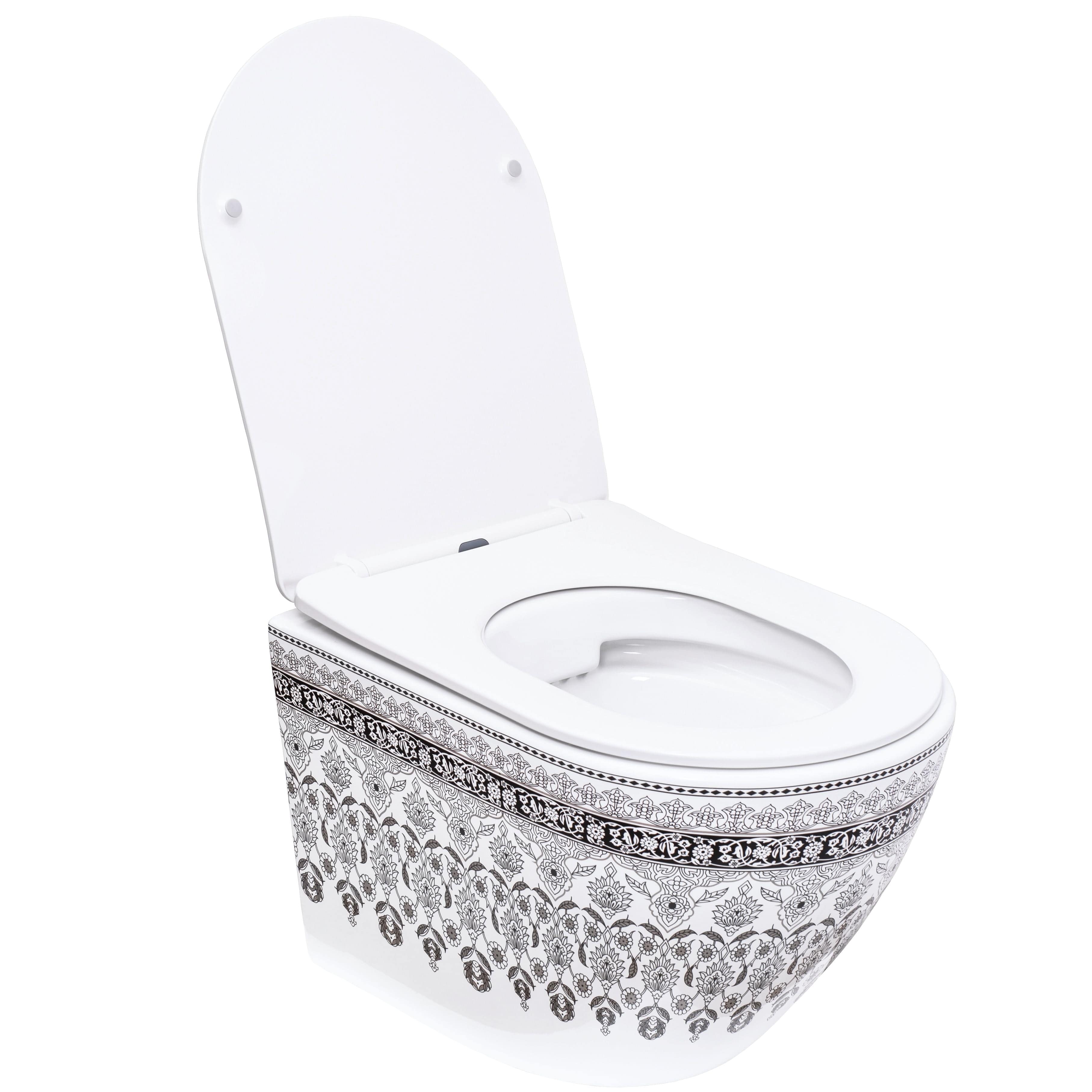 Set vas WC suspendabil rimless Rea Arte Dark Grey şi capac soft close alb