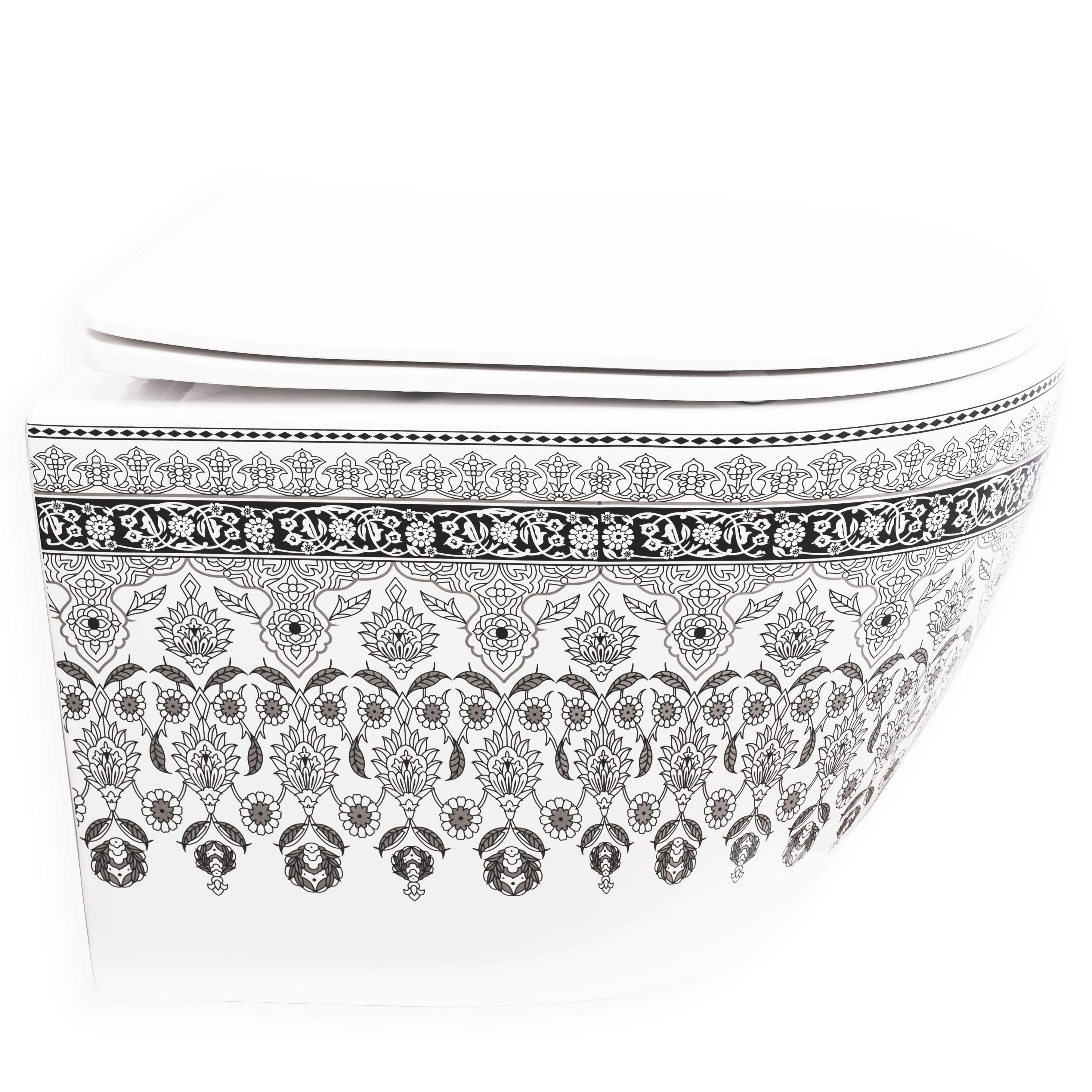 Set vas WC suspendabil rimless Rea Arte Dark Grey şi capac soft close alb