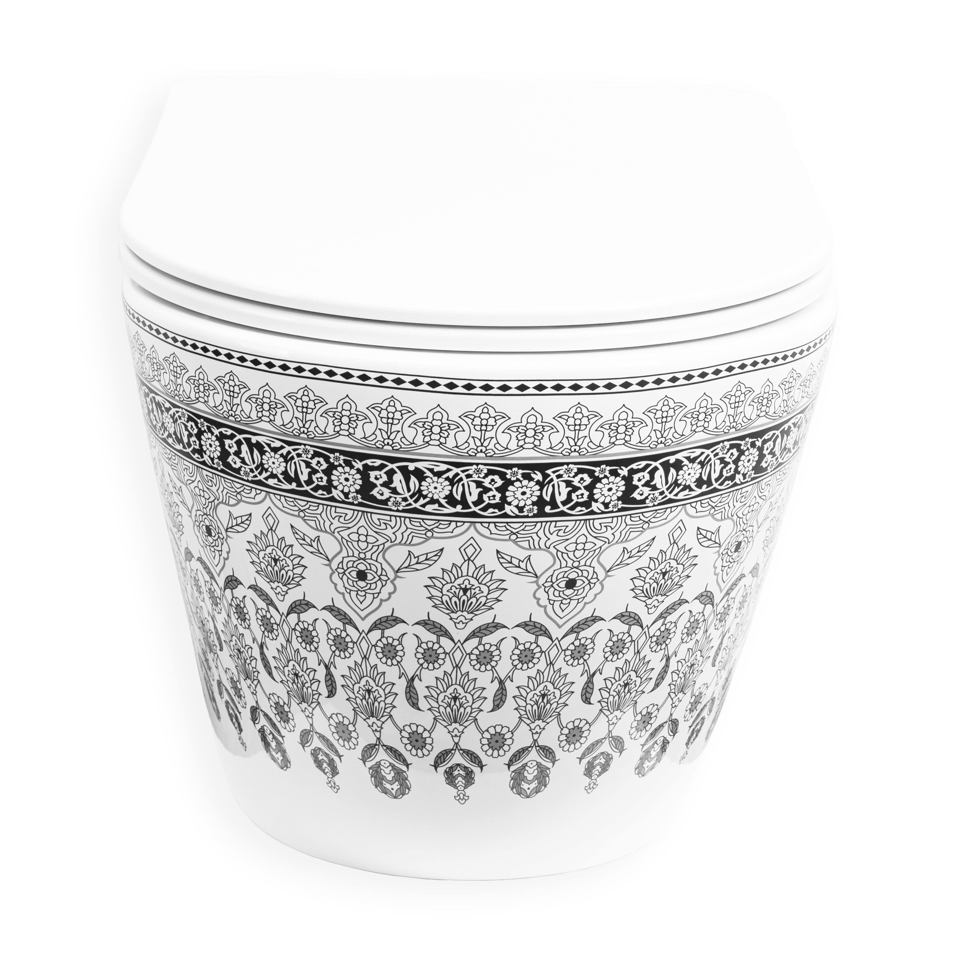 Set vas WC suspendabil rimless Rea Arte Dark Grey şi capac soft close alb